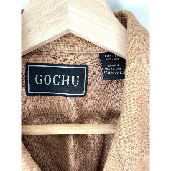 Gochu Linen Menta Button Down Short Sleeve Collard Shirt Brown Size Large - Picture 4 of 4